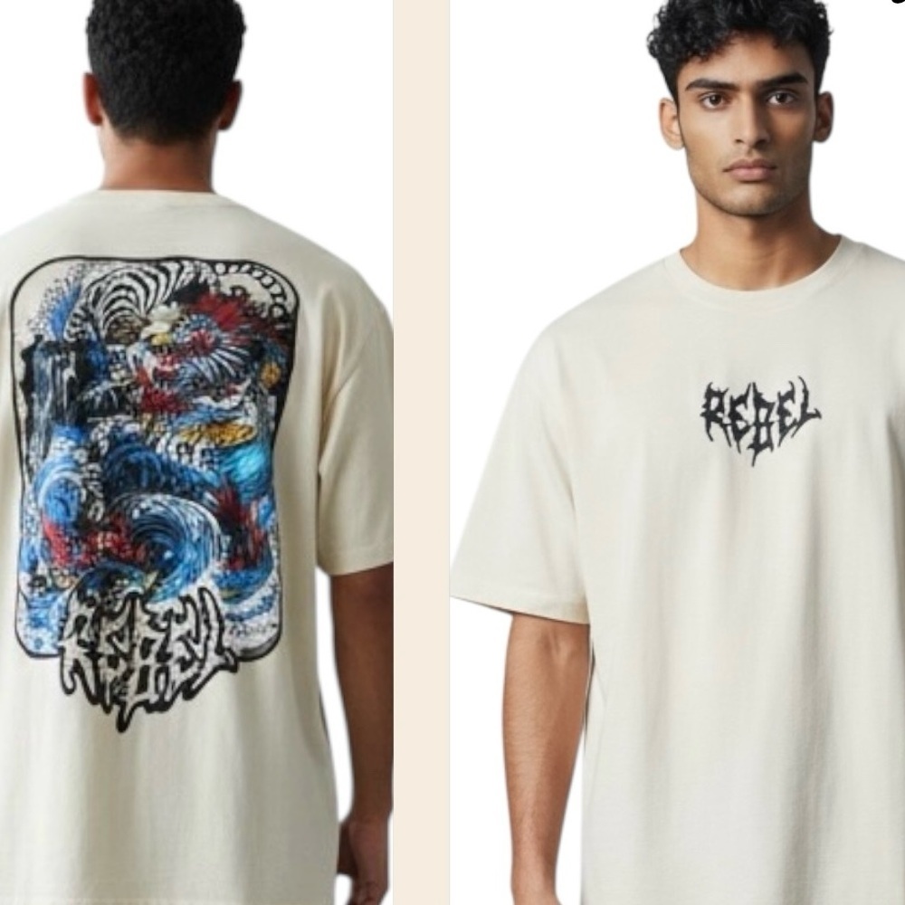 Rebel Vengeance Cream Short Sleeve Graphic Design T- Shirt Men’s Size L